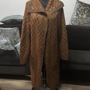 Max Studio Brown and Orange Sweater Patterned Coat